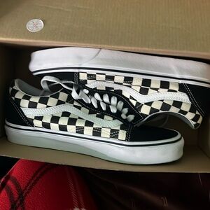 Vans, checker black and white vans, laced
